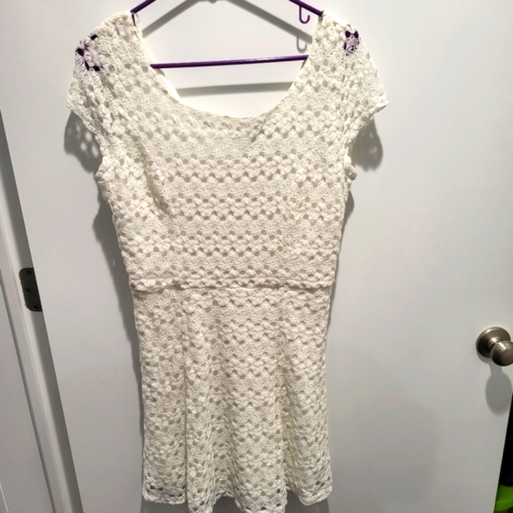 Trixxi White Crocheted Mini Dress with lining
